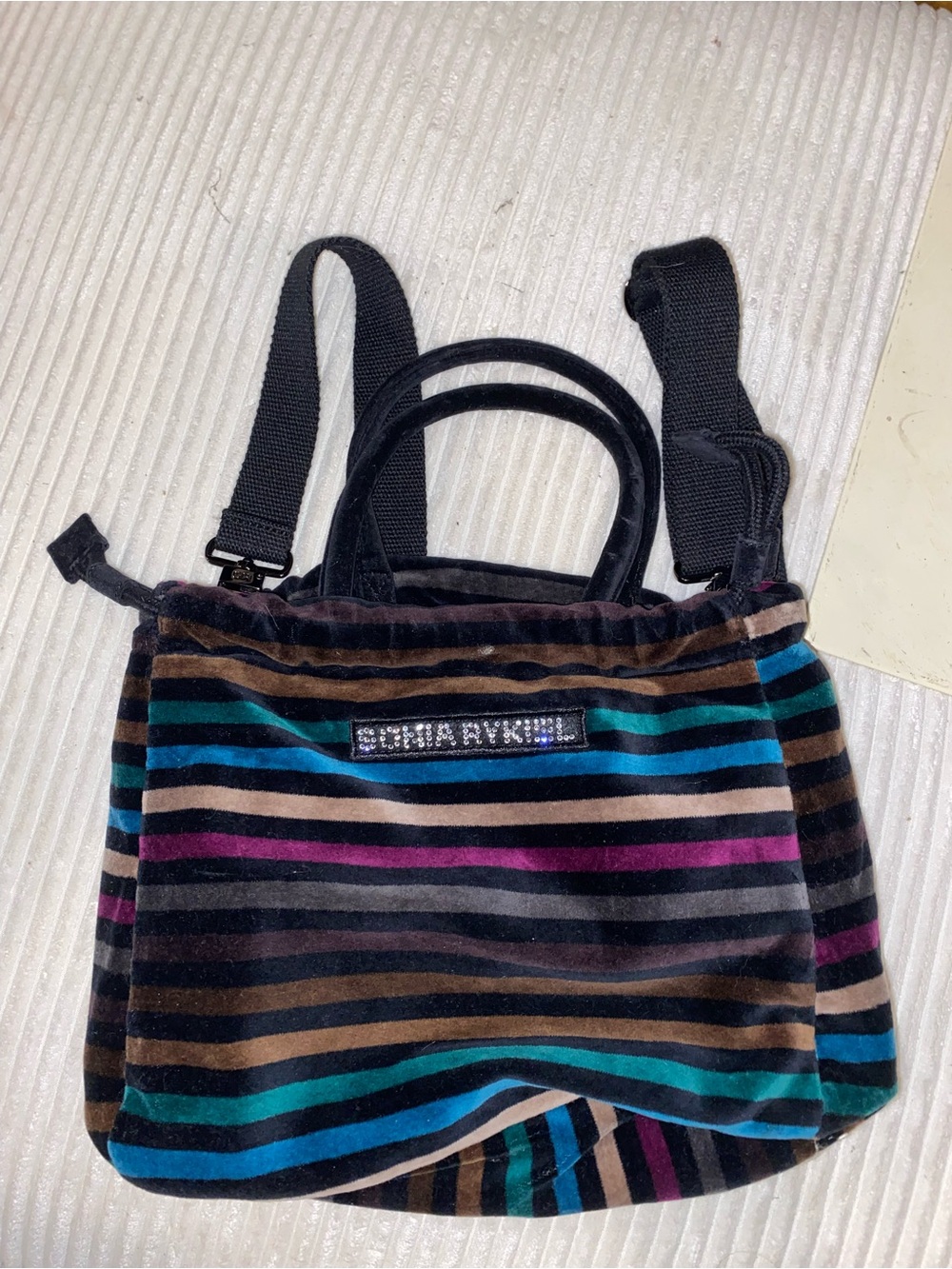 Striped Velvet Tote with Black Handles – Multicolor